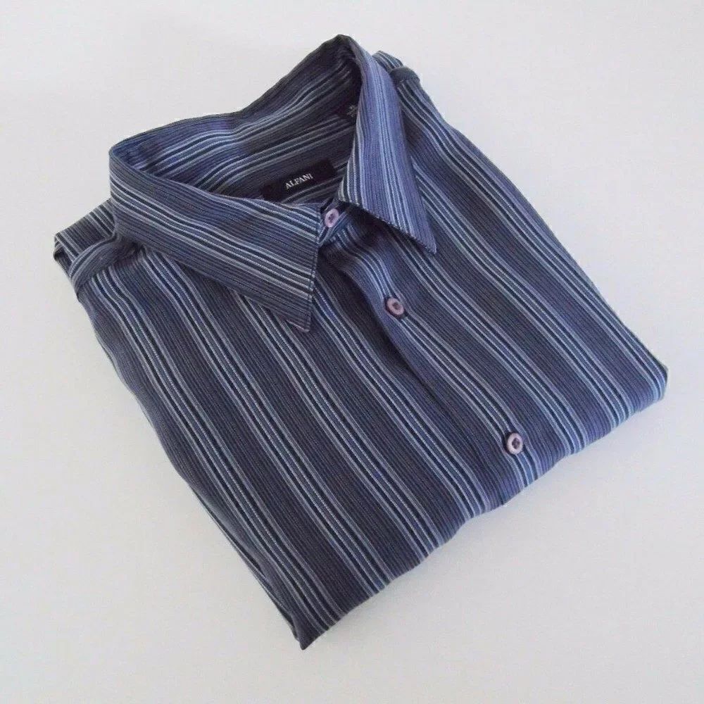 Alfani Pin Striped Mens Shirt Office Casual